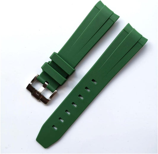 20mm rolex yachtmaster curved green rubber strap