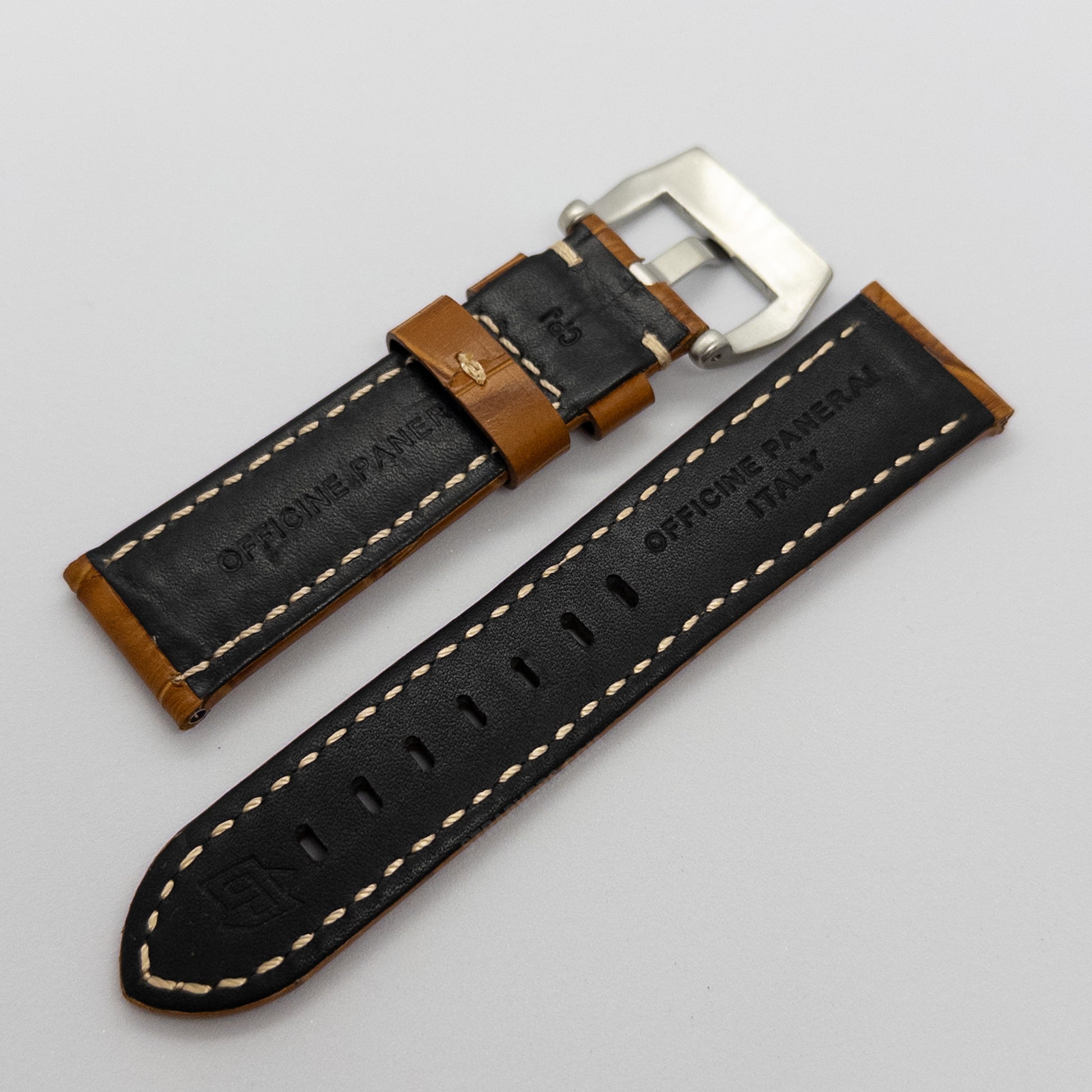 22mm panerai officine leather watchband brown