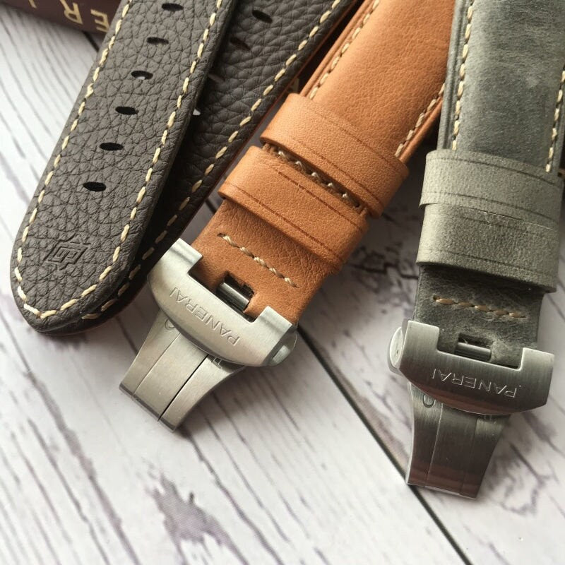 leather strap and steel deployment clasp for Panerai watch