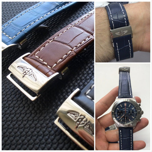 22mm/24mm/20mm Leather Strap Band for Breitling Watch Bracelet With Deployment Clasp Buckle Breitling Navitimer Night Mission Exospace