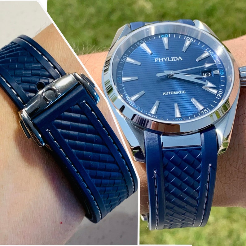 Omega seamaster aqua terra blue rubber strap sale